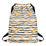 Hot Dog Striped Pattern Print Drawstring Backpack