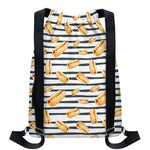 Hot Dog Striped Pattern Print Drawstring Backpack