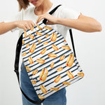 Hot Dog Striped Pattern Print Drawstring Backpack
