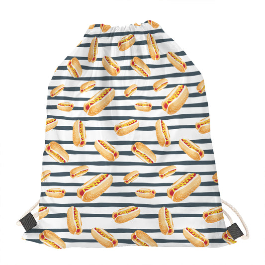 Hot Dog Striped Pattern Print Drawstring Bag