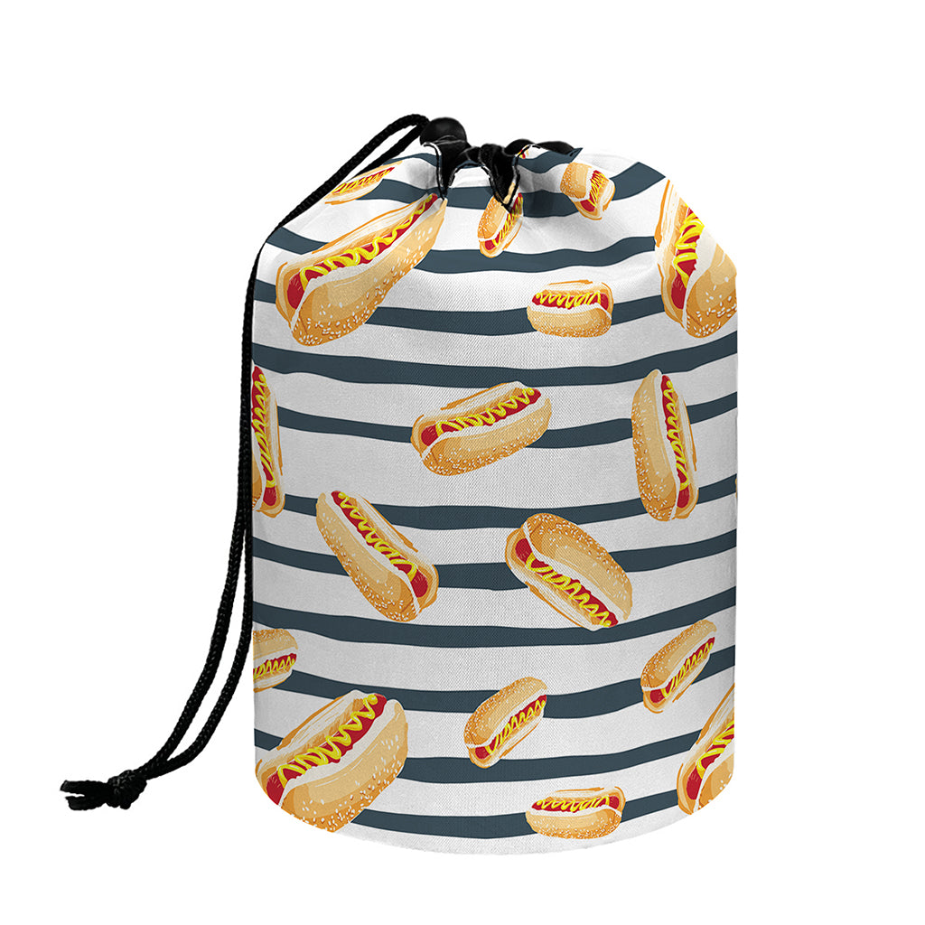 Hot Dog Striped Pattern Print Drawstring Makeup Bag