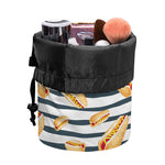 Hot Dog Striped Pattern Print Drawstring Makeup Bag