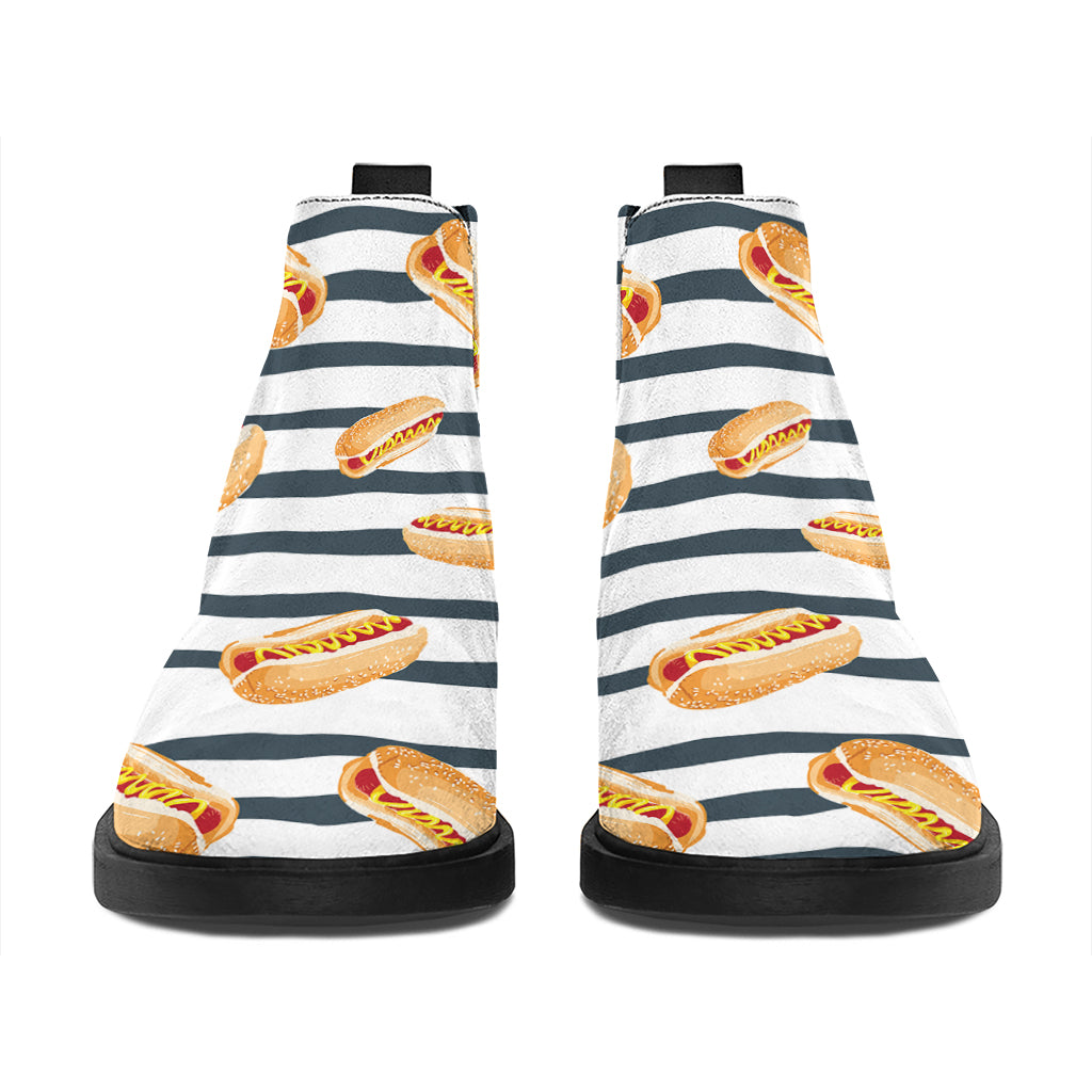 Hot Dog Striped Pattern Print Flat Ankle Boots