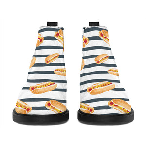 Hot Dog Striped Pattern Print Flat Ankle Boots