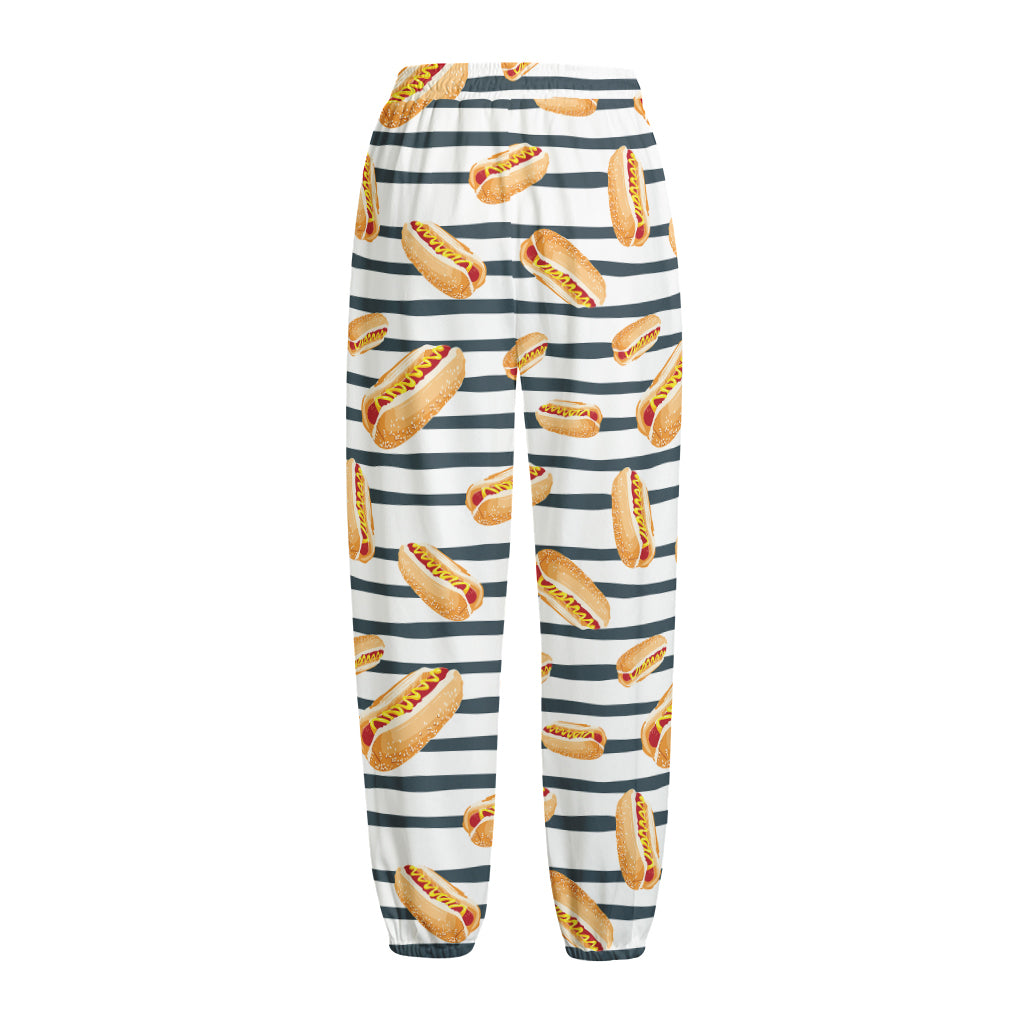 Hot Dog Striped Pattern Print Fleece Lined Knit Pants