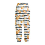 Hot Dog Striped Pattern Print Fleece Lined Knit Pants