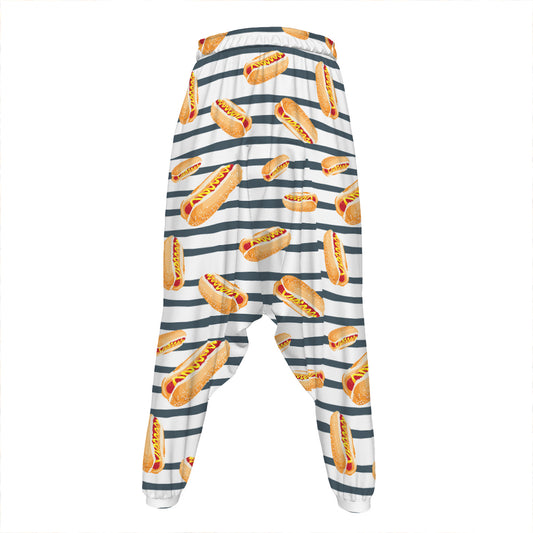 Hot Dog Striped Pattern Print Hammer Pants