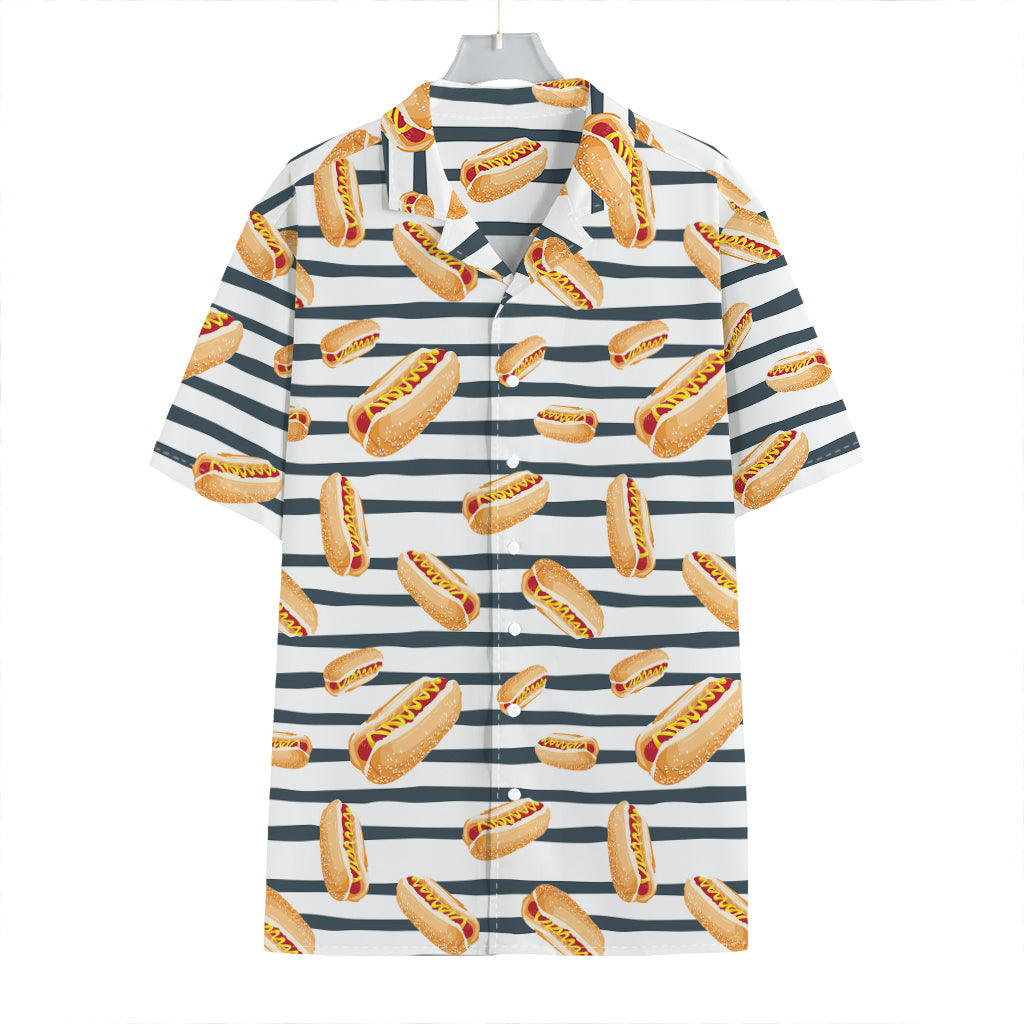 Hot Dog Striped Pattern Print Hawaiian Shirt