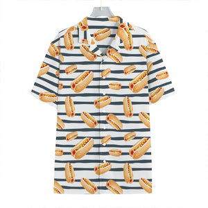 Hot Dog Striped Pattern Print Hawaiian Shirt