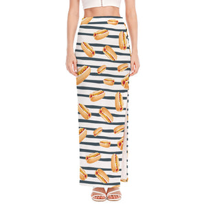 Hot Dog Striped Pattern Print High Slit Maxi Skirt