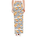 Hot Dog Striped Pattern Print High Slit Maxi Skirt