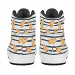 Hot Dog Striped Pattern Print High Top Leather Sneakers
