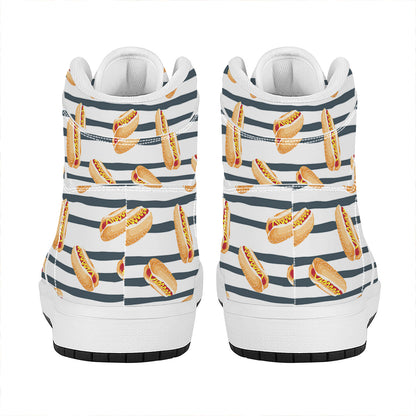 Hot Dog Striped Pattern Print High Top Leather Sneakers