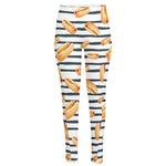 Hot Dog Striped Pattern Print High-Waisted Pocket Leggings