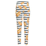 Hot Dog Striped Pattern Print High-Waisted Pocket Leggings