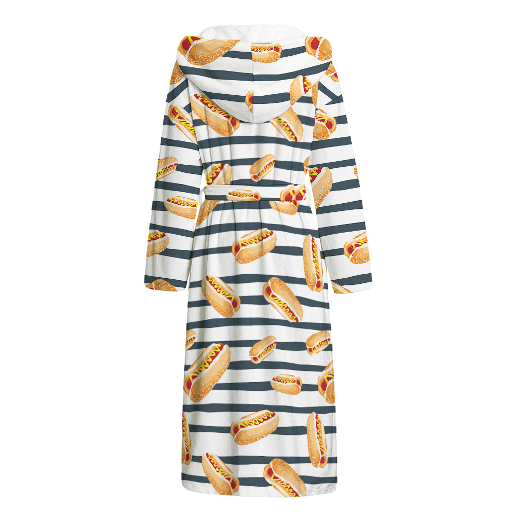 Hot Dog Striped Pattern Print Hooded Bathrobe