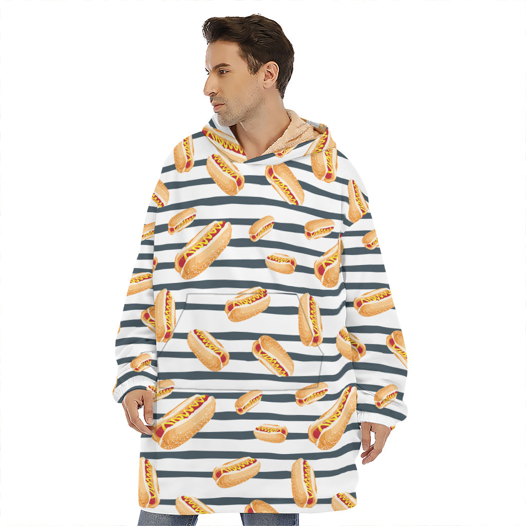 Hot Dog Striped Pattern Print Hoodie Blanket