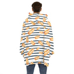 Hot Dog Striped Pattern Print Hoodie Blanket