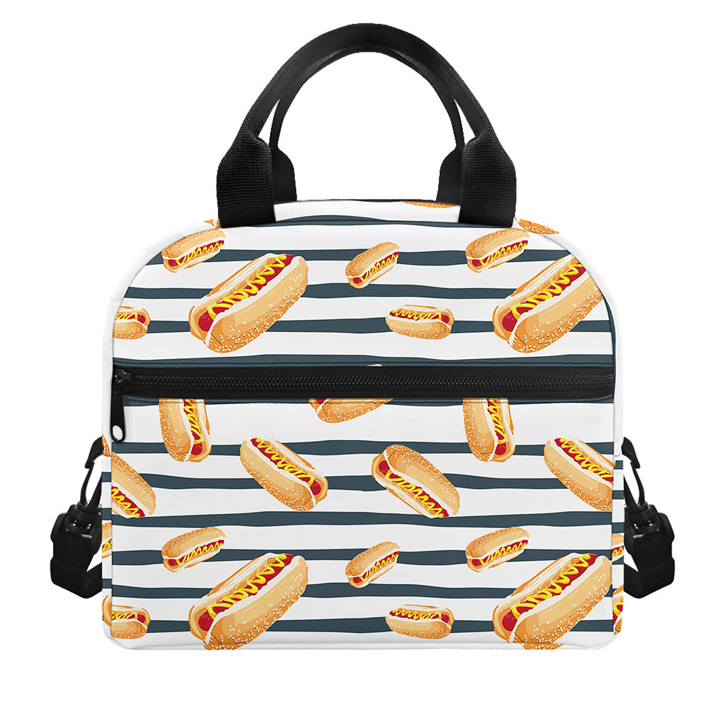 Hot Dog Striped Pattern Print Insulated Lunch Bag