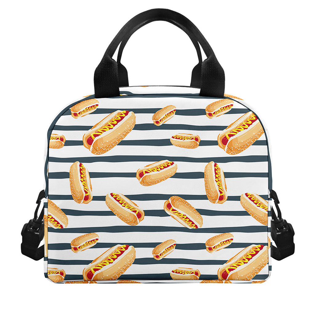 Hot Dog Striped Pattern Print Insulated Lunch Bag