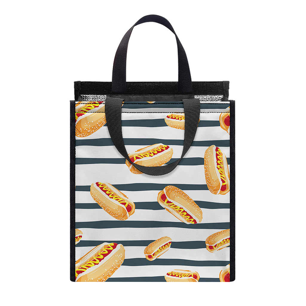 Hot Dog Striped Pattern Print Insulated Lunch Tote