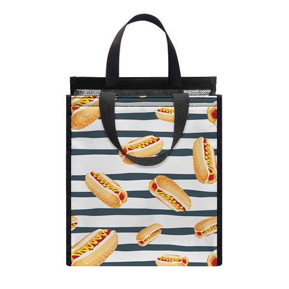Hot Dog Striped Pattern Print Insulated Lunch Tote