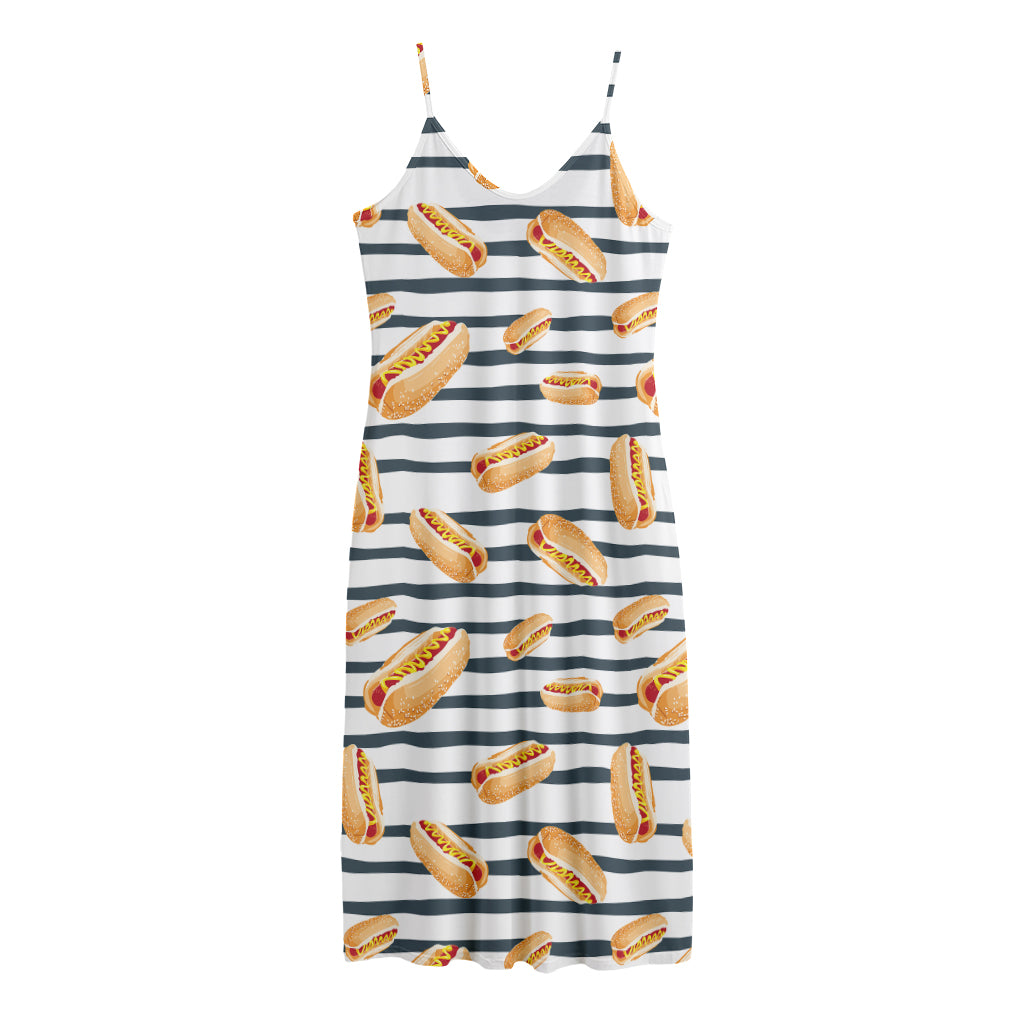 Hot Dog Striped Pattern Print Jersey Midi Cami Dress