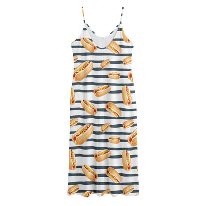 Hot Dog Striped Pattern Print Jersey Midi Cami Dress
