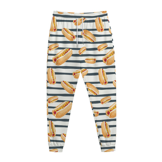Hot Dog Striped Pattern Print Jogger Pants