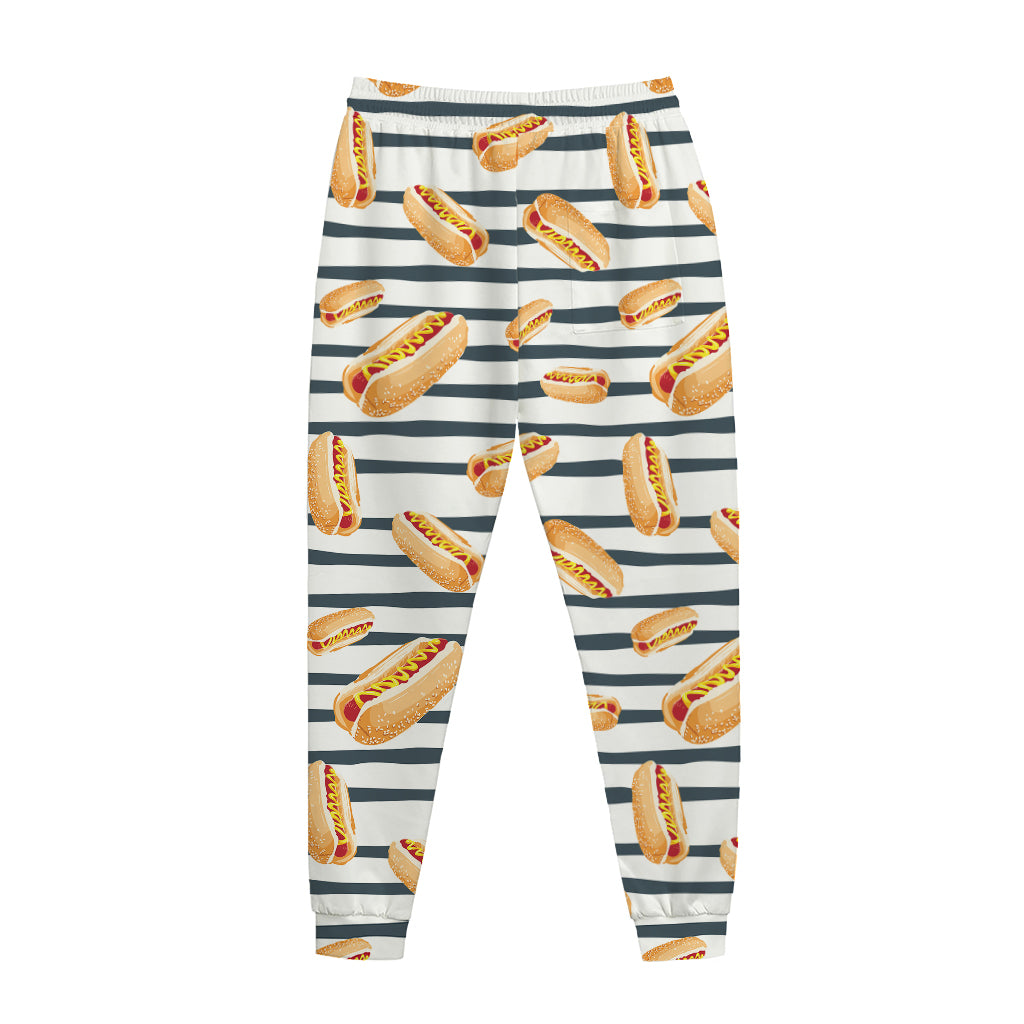 Hot Dog Striped Pattern Print Jogger Pants
