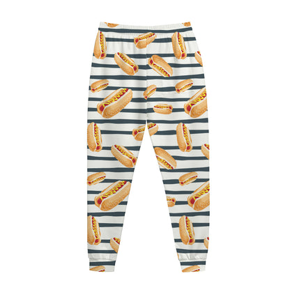 Hot Dog Striped Pattern Print Jogger Pants
