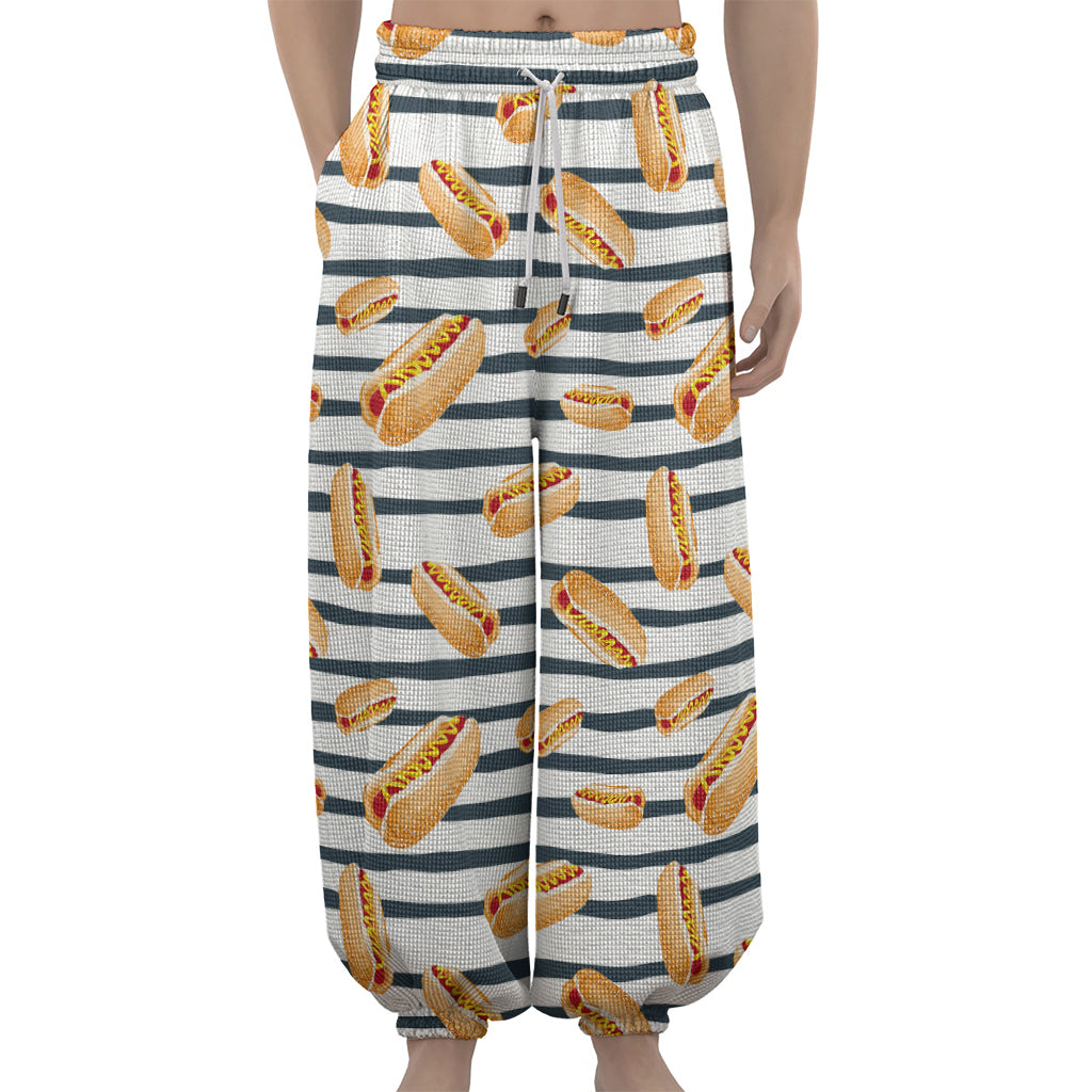 Hot Dog Striped Pattern Print Lantern Pants