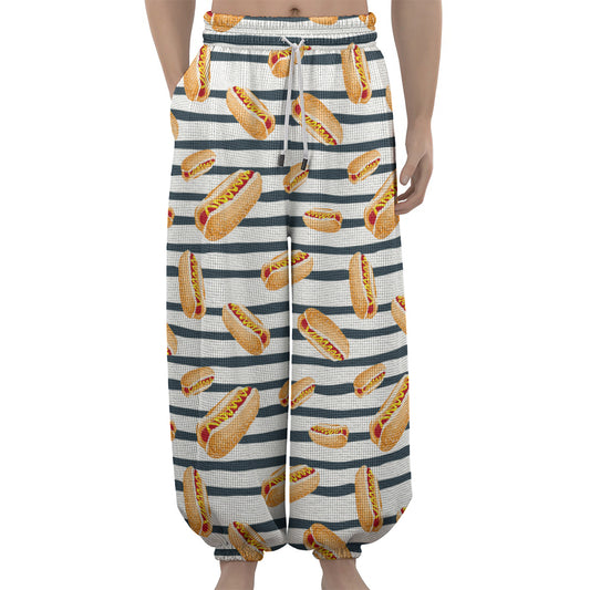 Hot Dog Striped Pattern Print Lantern Pants