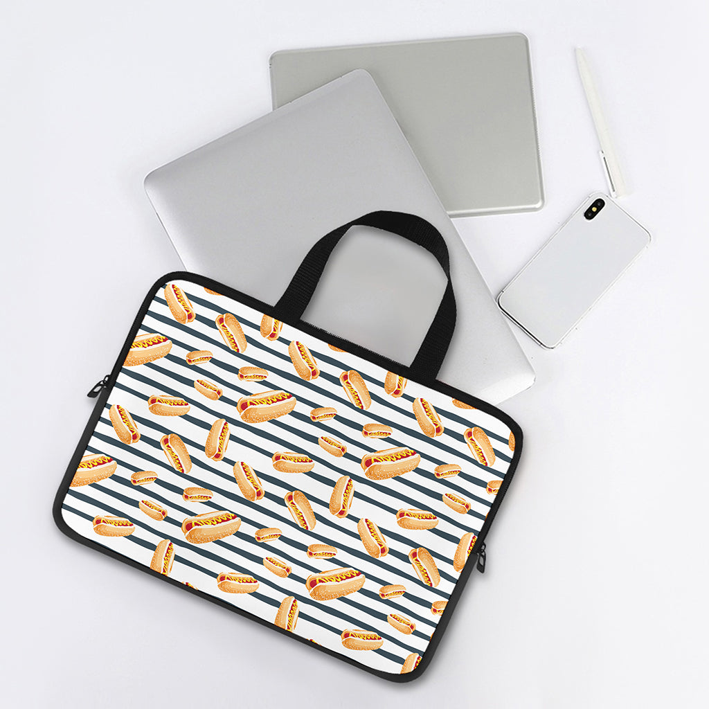 Hot Dog Striped Pattern Print Laptop Sleeve With Handle