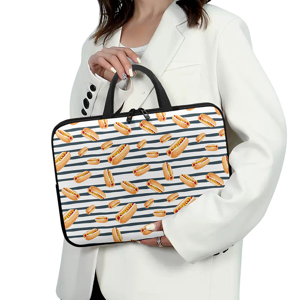 Hot Dog Striped Pattern Print Laptop Sleeve With Handle