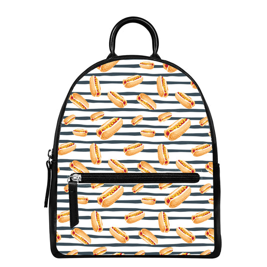 Hot Dog Striped Pattern Print Leather Backpack
