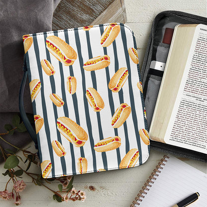 Hot Dog Striped Pattern Print Leather Bible Cover