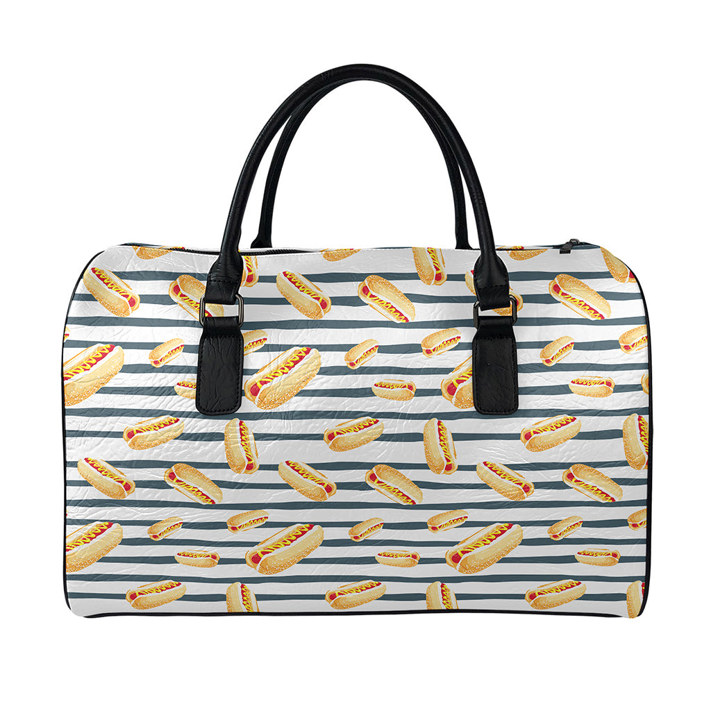 Hot Dog Striped Pattern Print Leather Duffle Bag