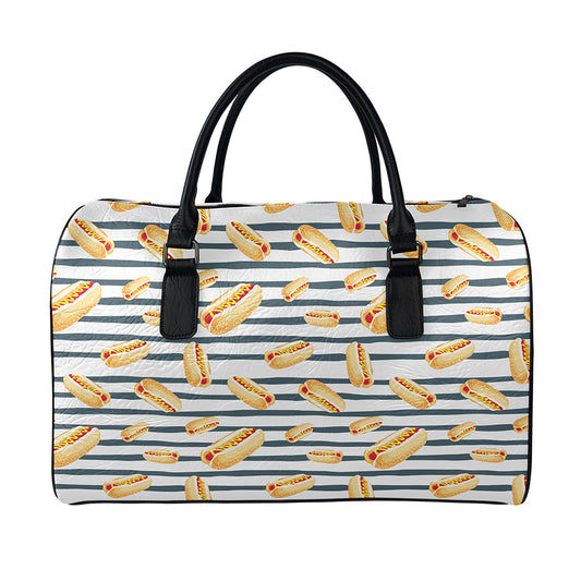 Hot Dog Striped Pattern Print Leather Duffle Bag