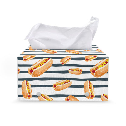 Hot Dog Striped Pattern Print Leather Tissue Box Cover