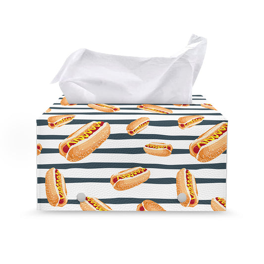 Hot Dog Striped Pattern Print Leather Tissue Box Cover