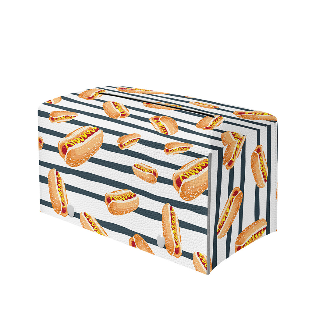 Hot Dog Striped Pattern Print Leather Tissue Box Cover