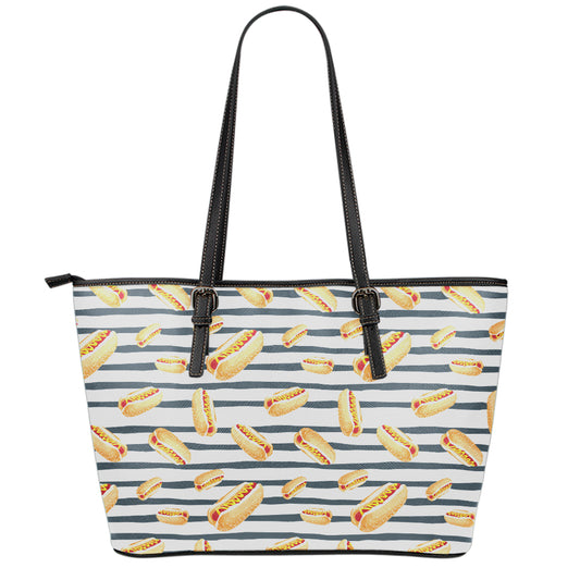 Hot Dog Striped Pattern Print Leather Tote Bag