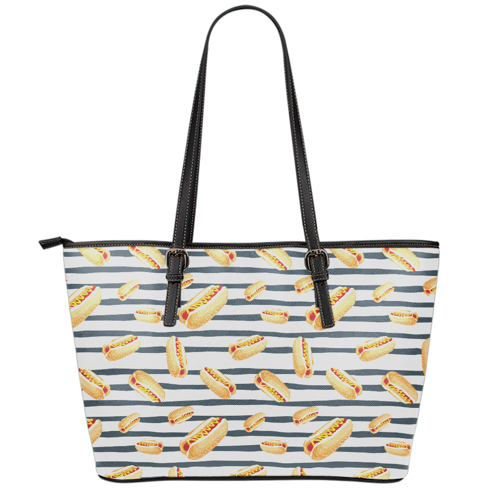 Hot Dog Striped Pattern Print Leather Tote Bag