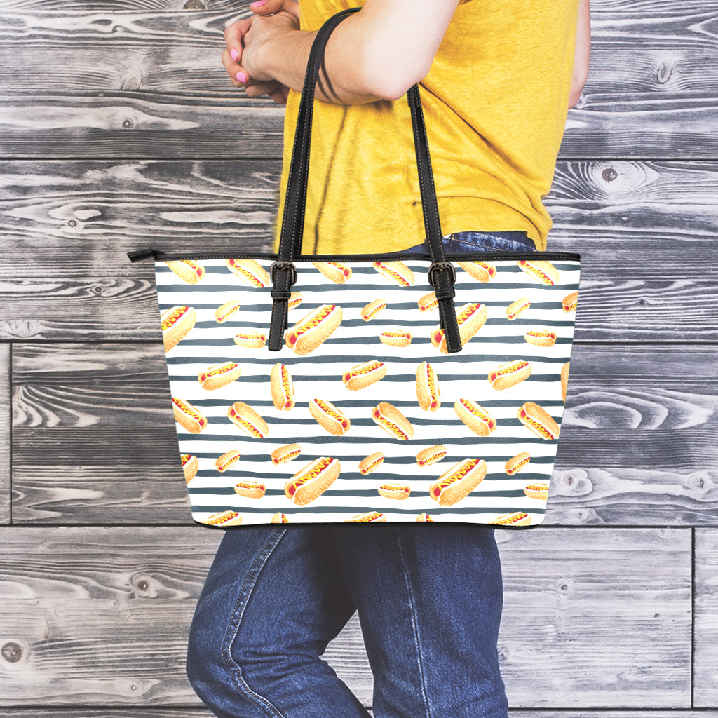 Hot Dog Striped Pattern Print Leather Tote Bag