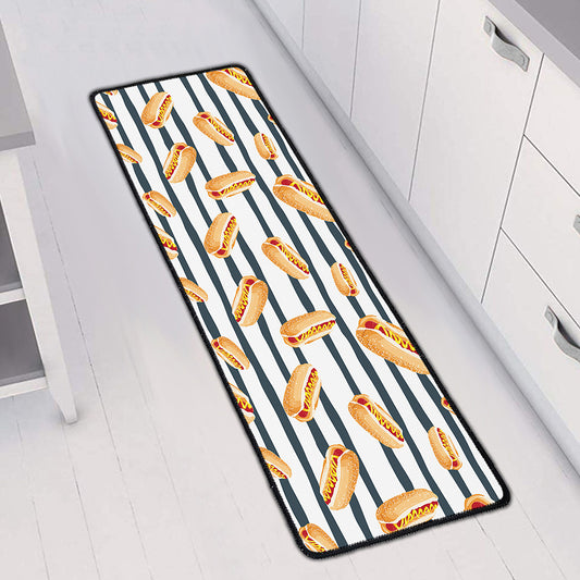 Hot Dog Striped Pattern Print Long Kitchen Mat
