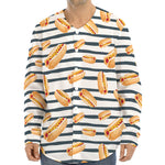Hot Dog Striped Pattern Print Long Sleeve Baseball Jersey