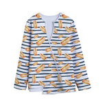 Hot Dog Striped Pattern Print Long Sleeve Short Coat