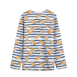 Hot Dog Striped Pattern Print Long Sleeve Short Coat