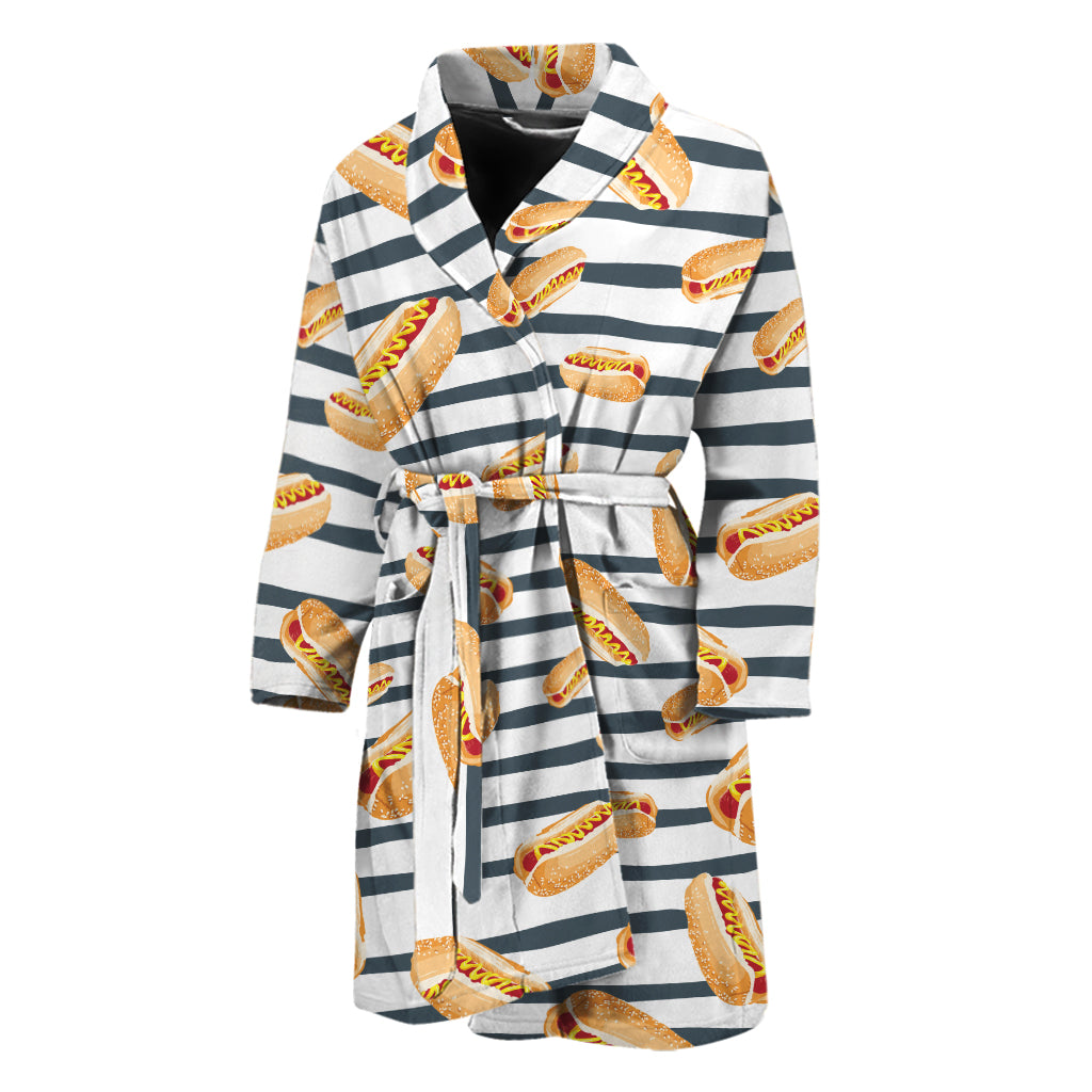 Hot Dog Striped Pattern Print Men's Bathrobe